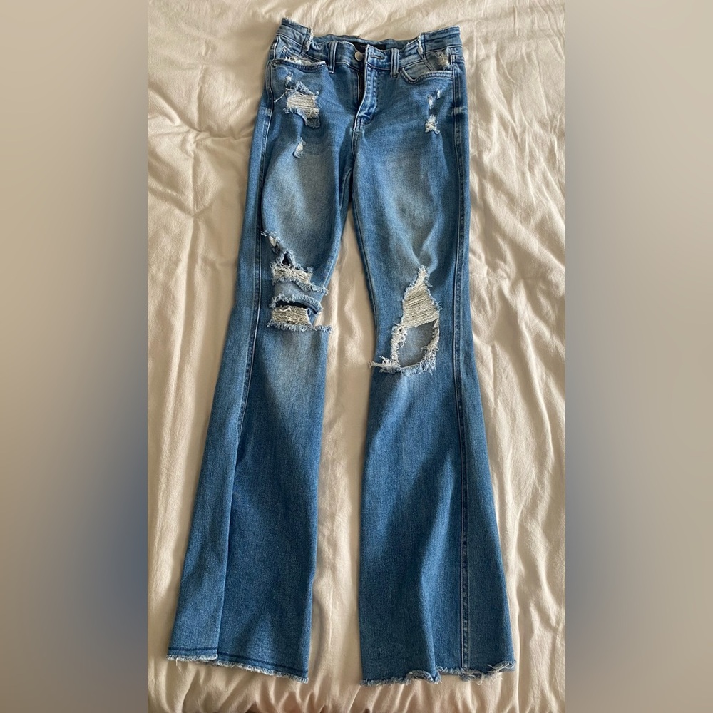 Flying Monkey Light Blue Distressed Flare Jeans - Picture 4 of 9